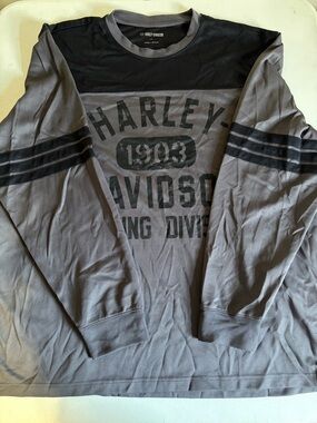 Harley Davidson hockey style Black & Gray racer Long Sleeve Tee biker jersey